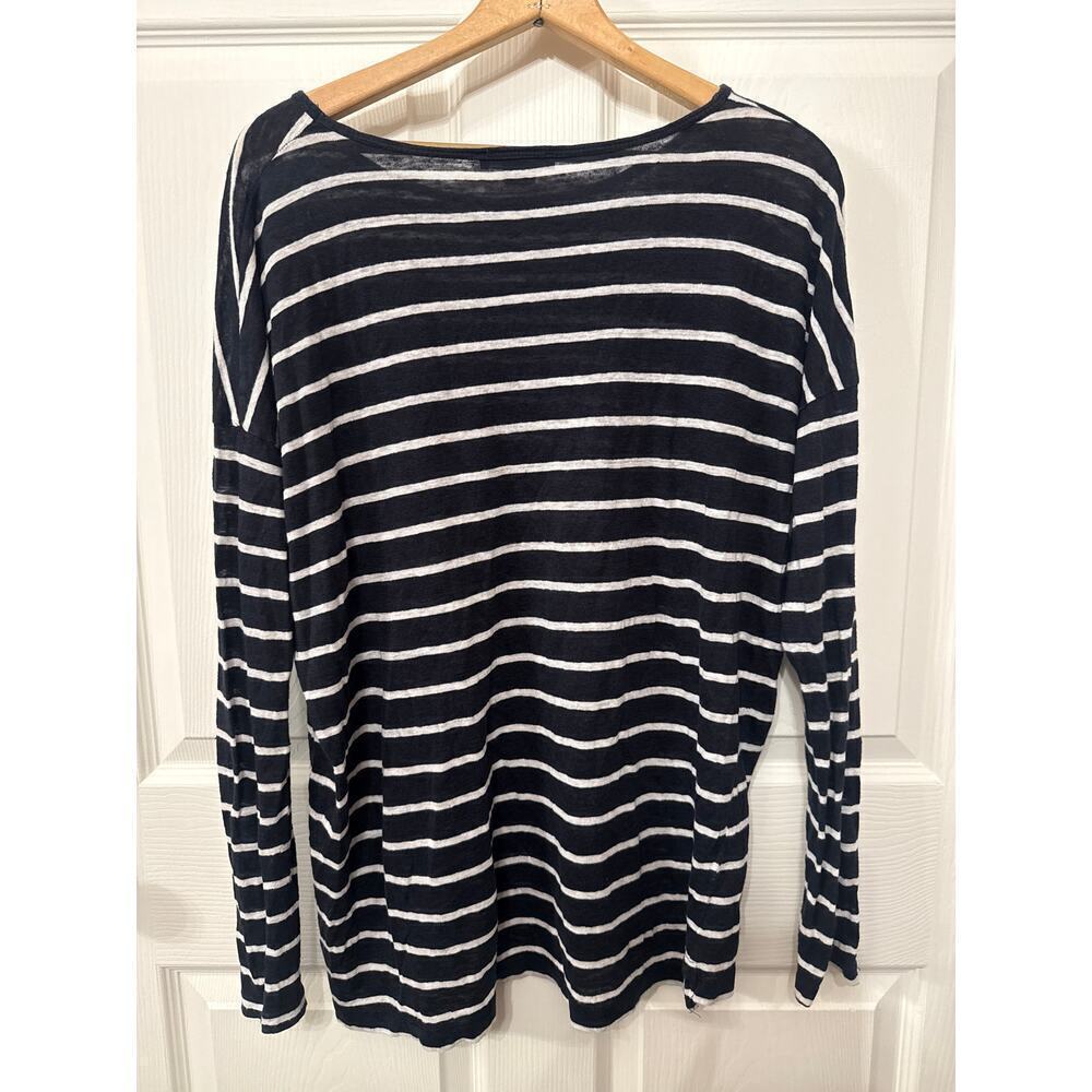Vince 100% Linen Mixed Stripe Single Pocket Long Sleeve Women's Tunic, L - Picture 6 of 6